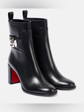 New Christian Louboutin Black Leather Lock Ankle Boots